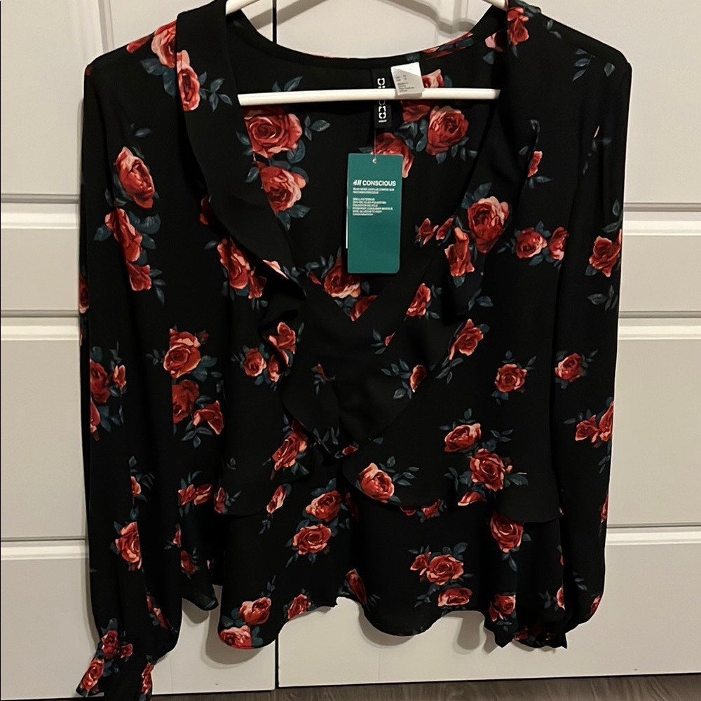 H&M Black Floral Women's Top